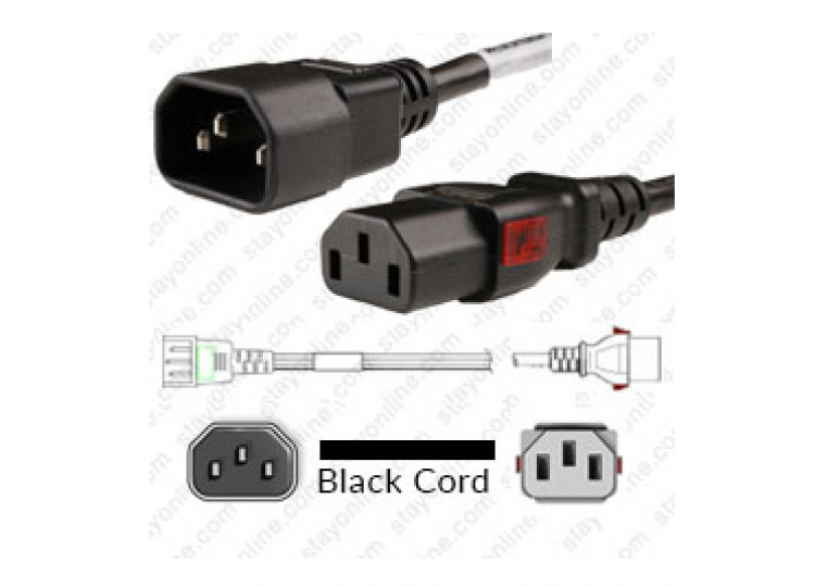 Power Cord IEC320 C14 Plug To C13 WSLock 10a/250V 17/3 SJT 3Ft